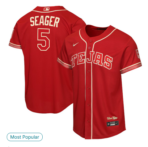 youth Texas Rangers #5 Seager red Nike 2026 MLB City Connect Jersey